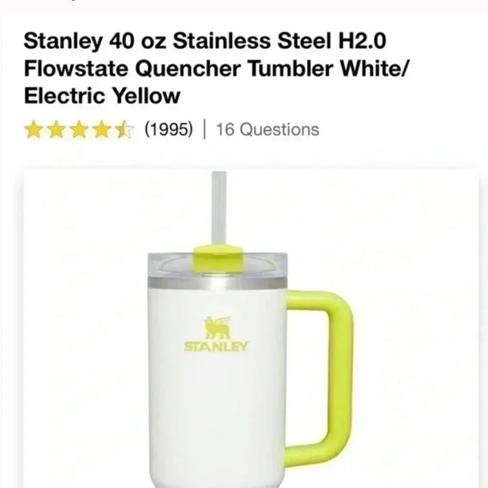 Stanley 40 oz Frost Electric Yellow Neon Stainless Steel H2.0 Quencher Tumbler